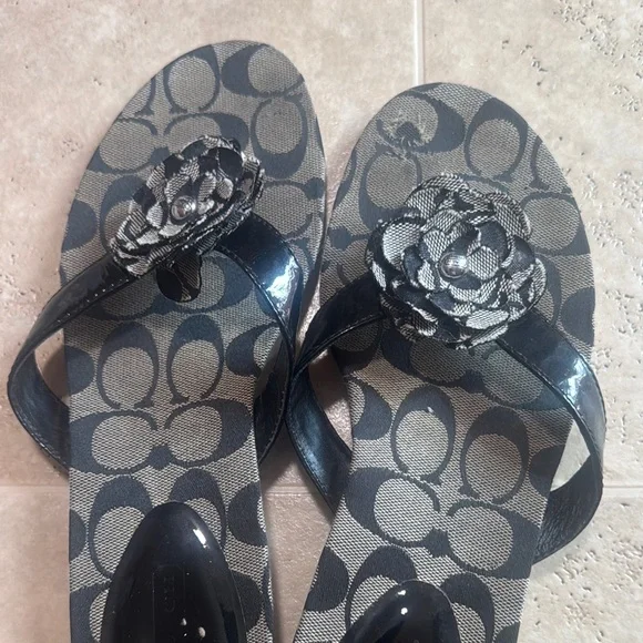 Coach Black and Gray Monogram Sandals - Picture 4 of 5